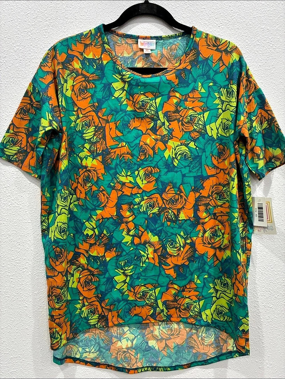 Lularoe Irma Floral Short Sleeve Tee in Green & Orange Size XS NWT